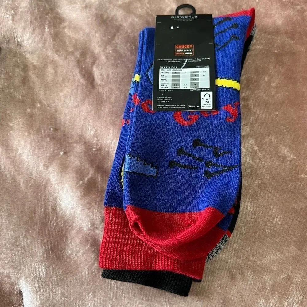 Official CHUCKY Child’s Play crew Socks Adult Horror Movie 8-12 NEW! Set of 2